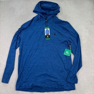 NEW Spyder Active Mens XL Blue Heather 1/4 Zip Hoodie Performance Shirt Stretch